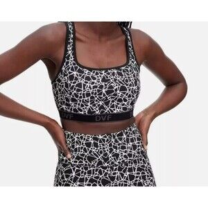 Diane Von Furstenberg Sports Bra 2 Sizes Racerback Black  White Cracked Glass